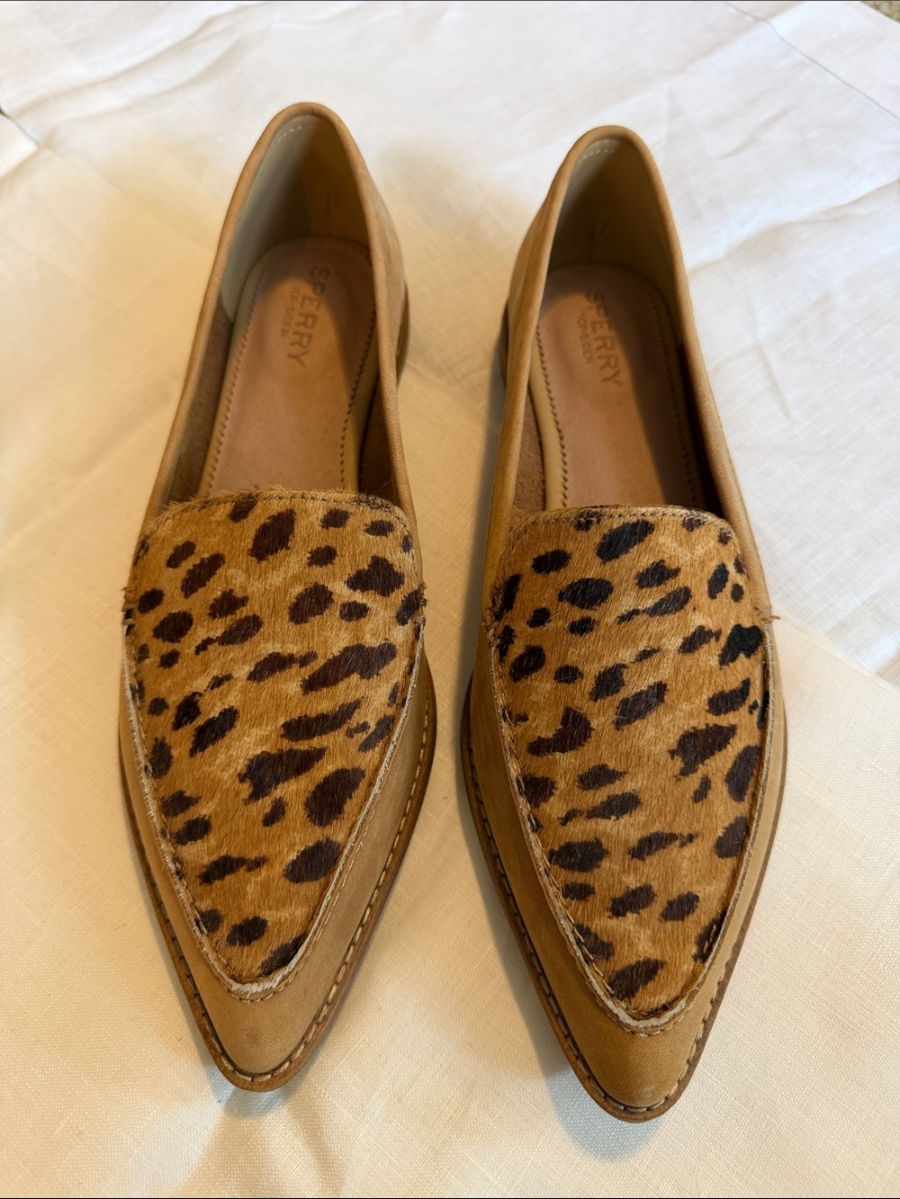 Sperry Women’s Leopard Print Pointed Toe Flats in Tan and Black